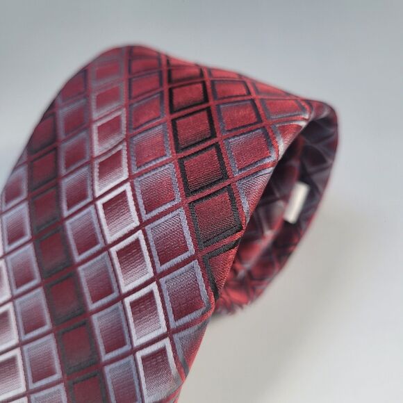 Van Heusen Red black grey stripe geometric squares polyester tie slim - Picture 8 of 8